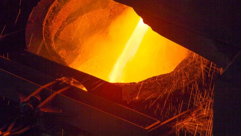 A furnace pour at one of Stillwater Mining's operating facilities. Credit: Stillwater Mining.