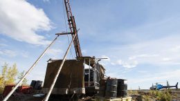 A drill rig at Nighthawk Gold’s Colomac gold property in the Northwest Territories. Credit: Nighthawk Gold.