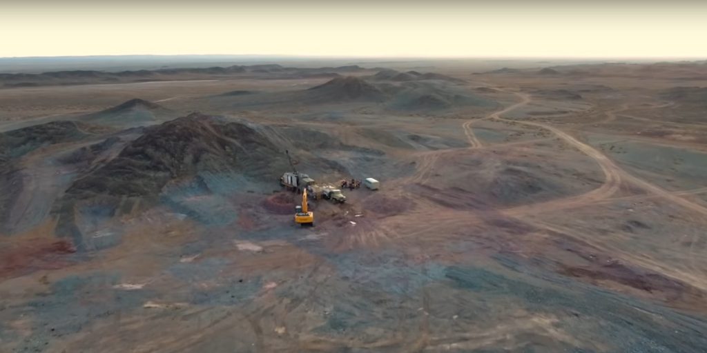 Drilling at Erdene Resource Development's Altan Nar gold-polymetallic project in southwestern Mongolia. Credit: Erdene Gold Development video screenshot.