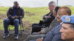 Democratic Republic of Congo President Joseph Kabila (far left) meets with UN peacekeeping personnel beside Lake Kivu in 2013. Credit: MONUSCO at Wikicommons.