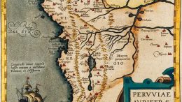 This map titled “The Gold Regions of Peru” was produced by Flemish cartographer Abraham Ortelius in 1574 and references storied gold-mining centres Logrono and Sevilla del Oro in modern-day Ecuador. Credit: Auriana Resources.