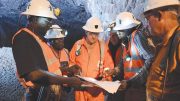 Randgold Resources CEO Mark Bristow (third from left) underground in the Yalea mine, part of the Loulo-Gounkoto gold complex in Mali. Credit: Randgold Resources.