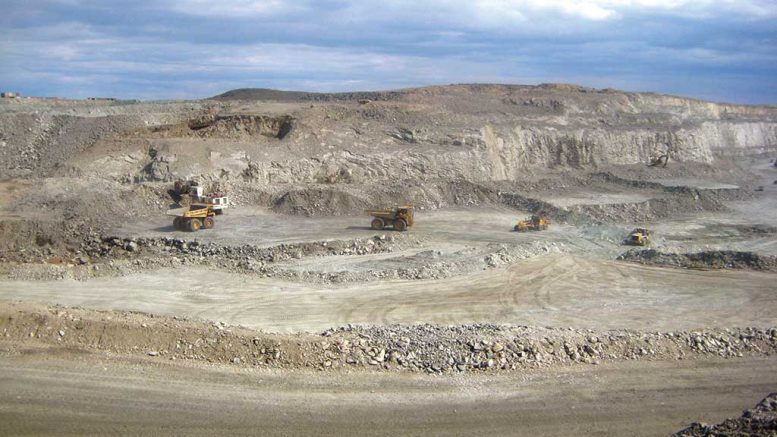 Trucks at Agnico Eagle Mines’ Meadowbank gold mine in Nunavut. Photo by Salma Tarikh.