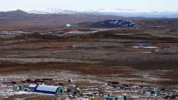 A helicopter above a camp at Northern Dynasty Minerals’ Pebble copper-gold project in Alaska in 2009. Credit: Northern Dynasty Minerals.