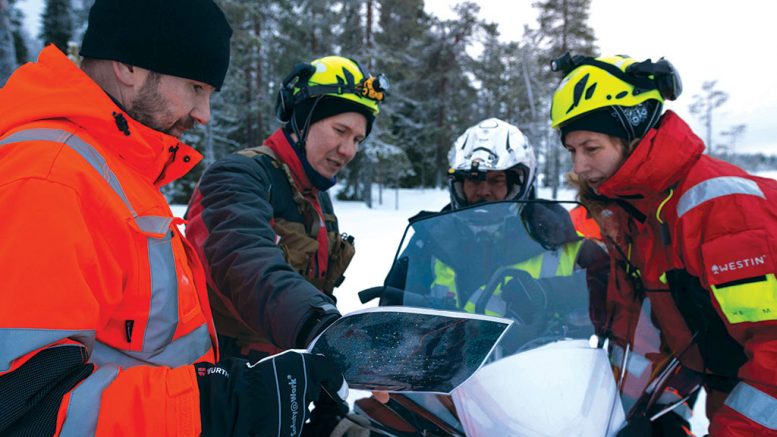 At Mawson Resources’ Rajapalot gold project in Northern Finland, from left: geotechnician Esa Pulliainen; geologist Janne Kinnunen; geotechnician Kimmo Neuvonen; and director of environment Noora Ahola. Credit: Mawson Resources.