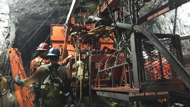 A crew boarding the Alimak at Golden Star Resources’ Prestea underground gold mine in Ghana. Credit: Golden Star Resources.