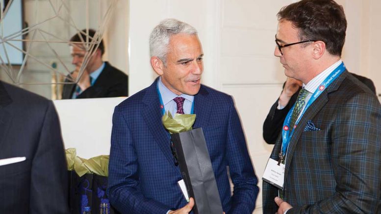 Goldcorp president and CEO David Garofalo (left) and Northern Miner publisher Anthony Vaccaro at the Canadian Mining Symposium in London, United Kingdom. Photo by Martina Lang.