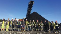 Miners pose to mark the occasion of first coal in February 2017 at Kameron Collieries’ Donkin coal mine in Nova Scotia. Credit: Kameron Collieries.