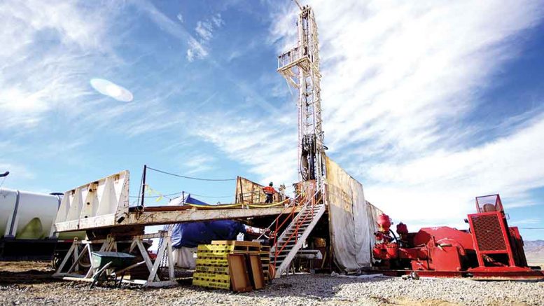 Drillers on a platform at Pure Energy Minerals’ Clayton Valley lithium project in Nevada. Credit: Pure Energy Minerals.