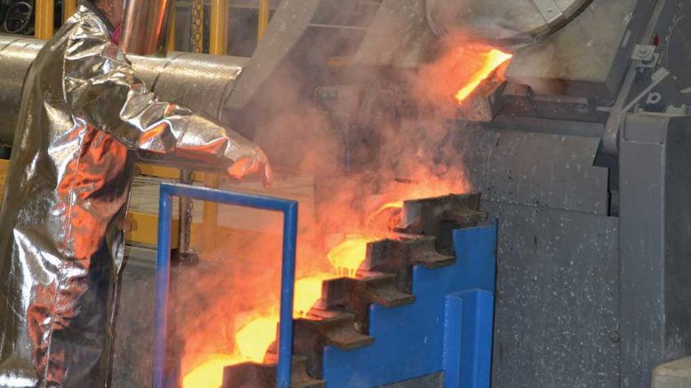 Pouring gold doré in June 2017 at Pretium Resources' Brucejack gold mine in British Columbia. Credit: Pretium Resources.