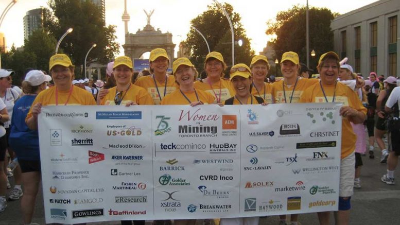 The original team of Women In Mining Toronto walkers for cancer research in 2007. Credit: Women in Mining Toronto.