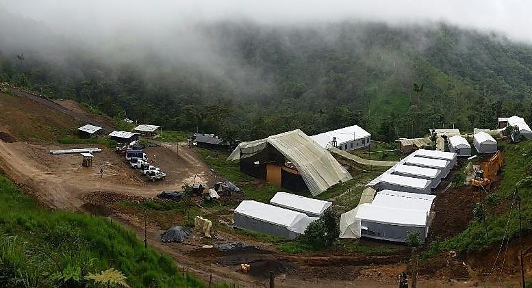 SolGold’s Cascabel camp, 180 km north of Quito in Ecuador. The company expects to ramp up from five to eight drill rigs before delivering its first inferred resource estimate at the property’s Alpala porphyry cluster later this year. Credit: SolGold.