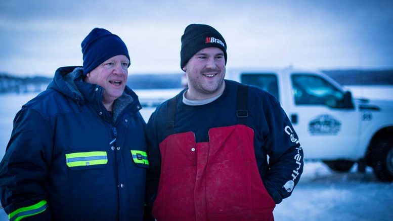 Ross McElroy (left) with a colleague (unknown) at Fission Uranium's Patterson Lake South project in Saskatchewan. Credit: Fission Uranium.