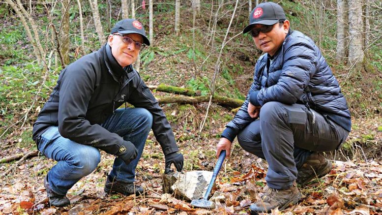 Japan Gold chairman and CEO John Proust (left) and senior exploration geologist Glenn Christian Alburo in the field in Japan. Credit: Japan Gold.