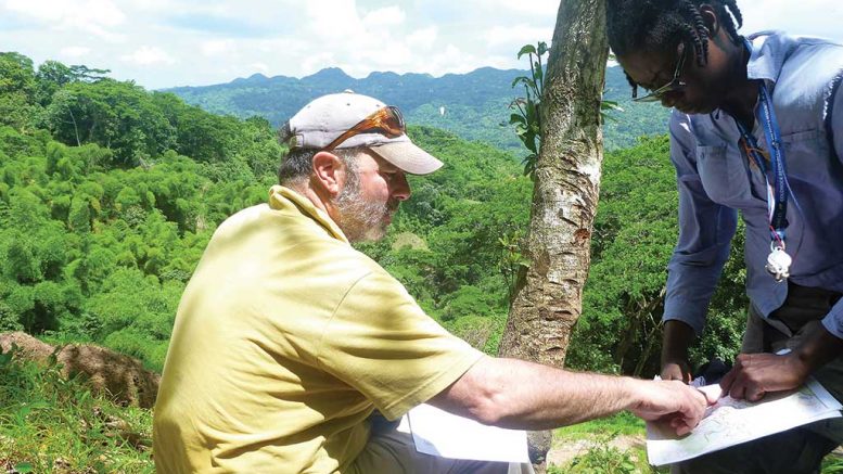 Carube Copper vice president of business development Jeff Ackert (left) at the Bellas Gate copper project in Jamaica. Credit: Carube Copper.