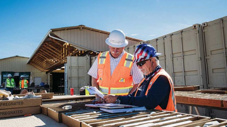 Don Taylor (left), Arizona Mining COO, and Jerry Willis, senior contract geologist, with core samples at the Hermosa zinc-lead-silver project, 80 km southeast of Tucson, Arizona. Credit: Arizona Mining.