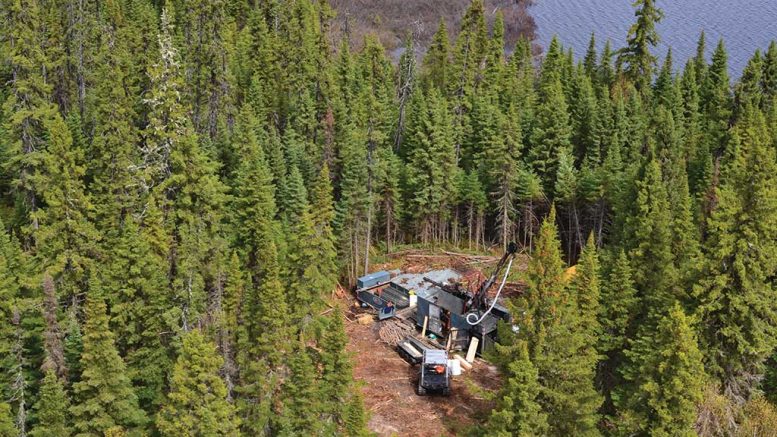 A drill rig at BonTerra Resources’ Gladiator gold project in the Urban-Barry greenstone belt, 170 km northeast of Val-d’Or. Credit: BonTerra Resources.