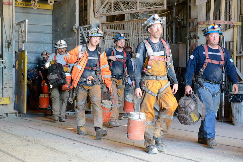 Miners at Hecla Mining's Lucky Friday underground silver operation in Idaho. Credit: Hecla Mining.