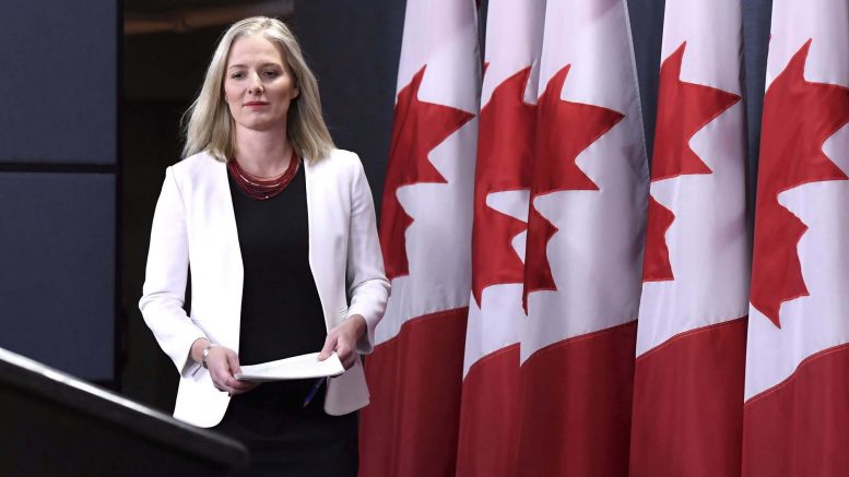 Canada's Minister of Environment and Climate Change Catherine McKenna at a press conference in Ottawa on Feb. 8, 2018, to unveil Bill C-69. Credit: CP.