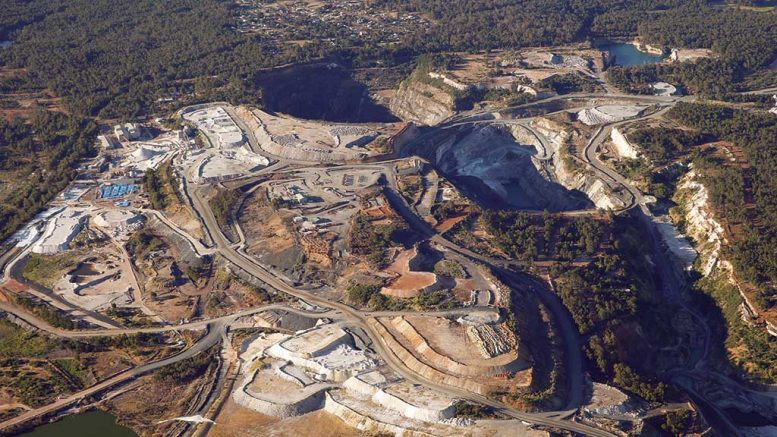 An aerial view of Tianqi Lithium and Albemarle’s Greenbushes lithium mine in southwestern Australia. Credit: Tianqi Lithium.