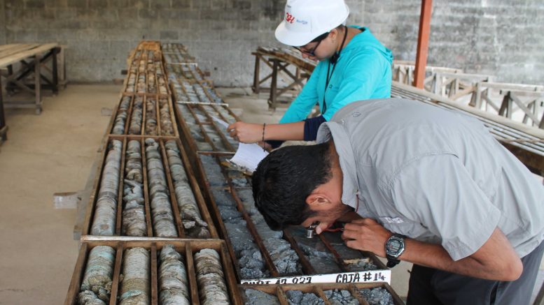 Workers in the core shack at Adventus Zinc and Salazar Resources' Curipamba copper-gold-zinc project in Ecuador. Credit: Adventus Zinc