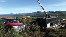 A truck and drill rig at Rockhaven Resources’ Klaza gold-silver project in the Yukon. Credit: Rockhaven Resources.