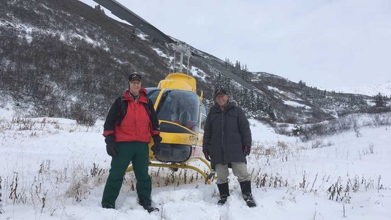 At Stratabound Minerals’ Golden Culvert gold project in the Yukon, from left: Mike Page, vice-president of exploration, and Kim Tyler, president and CEO. Credit: Stratabound Minerals.