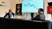 Franco-Nevada chairman Pierre Lassonde (left) and Northern Miner publisher Anthony Vaccaro at the Northern Miner's Canadian Mining Symposium at Canada House in London, UK, in late April 2018. Photo by John Cumming.