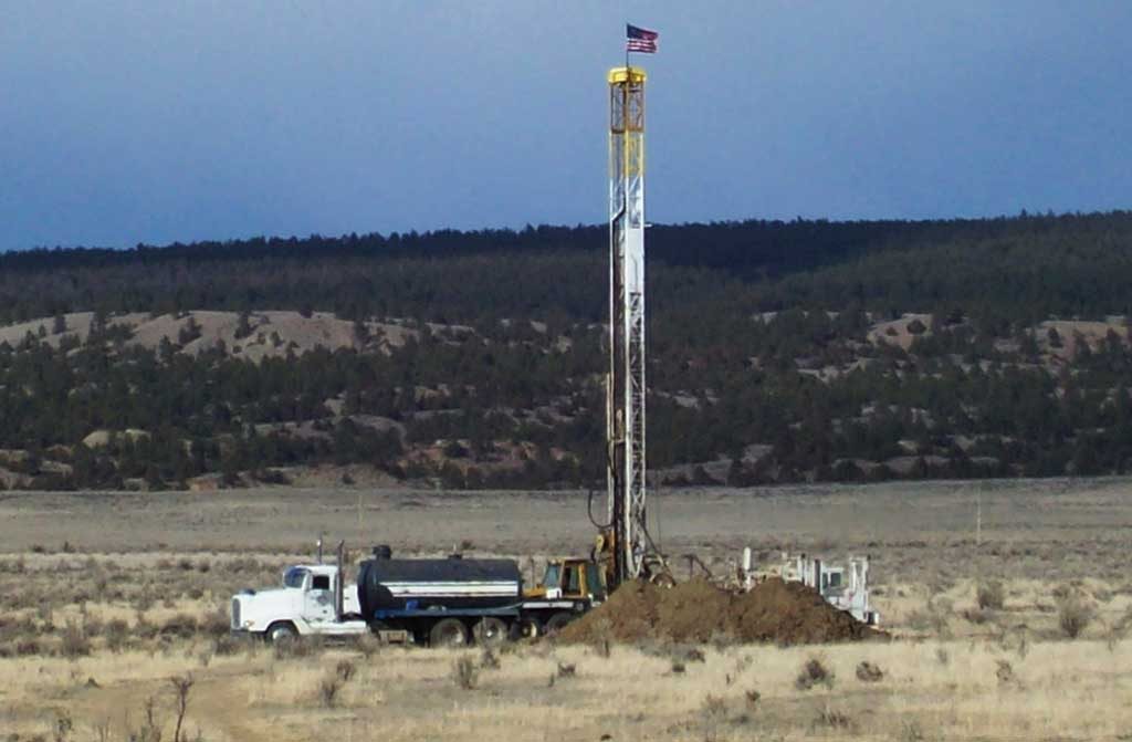 An American flag atop a drill rig at Azarga Uranium's flagship Dewey Burdock uranium project in South Dakota. Credit: Azarga Uranium.