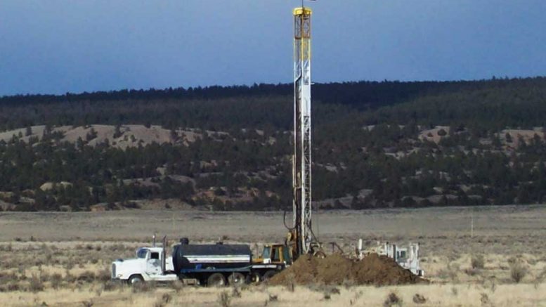 An American flag atop a drill rig at Azarga Uranium’s flagship Dewey Burdock uranium project in South Dakota. Credit: Azarga Uranium.