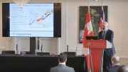 Marathon Gold president and chief executive officer Phillip C. Walford presents at the Canadian Mining Symposium in London on April 25, 2018.