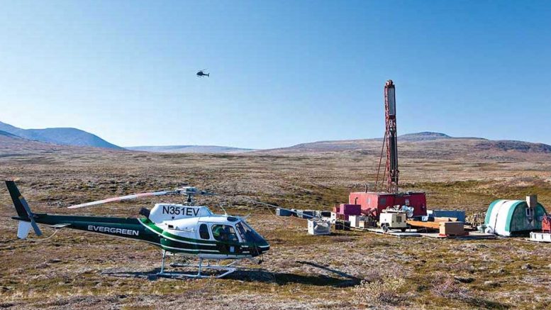 A helicopter at a drill site in an undated photo of Northern Dynasty Minerals’ Pebble copper-gold project in Alaska. Credit: Northern Dynasty Minerals.