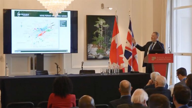 Strongbow Exploration president, chief executive officer and director Richard Williams presents at the Canadian Mining Symposium in London on April 24, 2018.