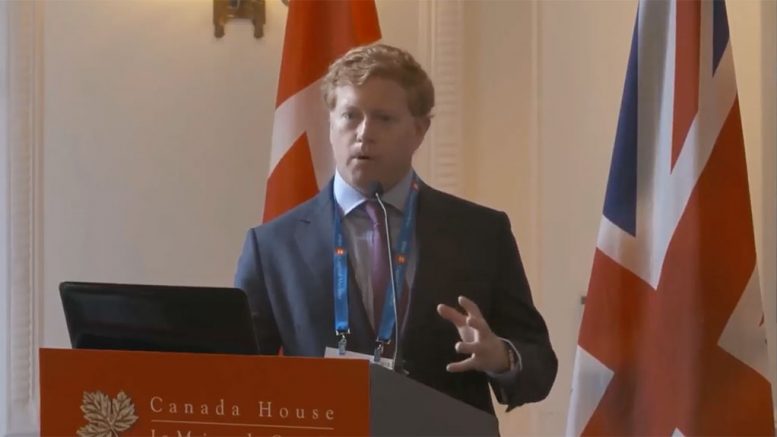 Skeena Resources president and chief executive officer Walter Coles, Jr. presents at the Canadian Mining Symposium in London on April 24, 2018.