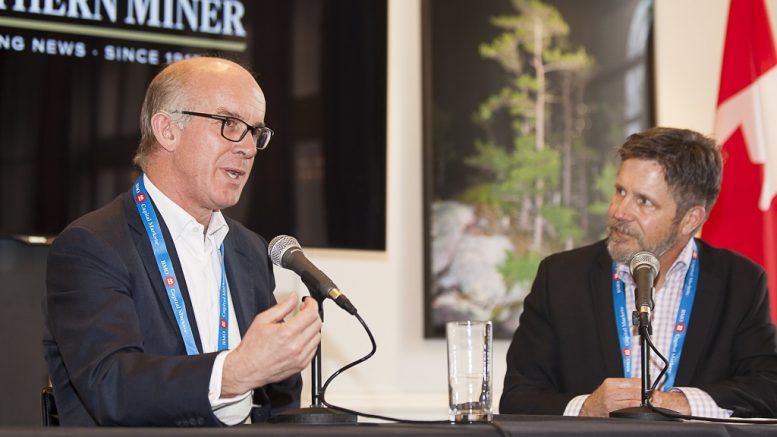 At the Norther Miner's Canadian Mining Symposium in London in April 2018: Condor Gold chairman and CEO Mark Child (left) and Bill Whitelaw, president and CEO of JWN Energy. Credit: Martina Lang.