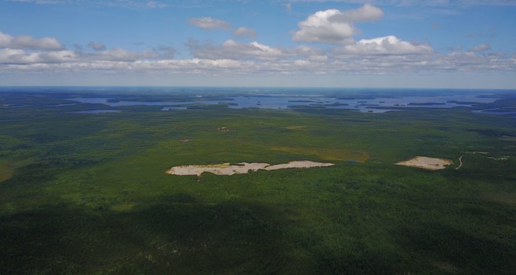 Aerial view of Dixie Lake in northwestern Ontario's Red Lake gold district. Credit: Great Bear Resources.