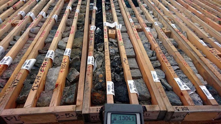 Drill core on display at Fission Uranium’s Patterson Lake South property near the Athabasca basin in northern Saskatchewan. Photo by Richard Quarisa.