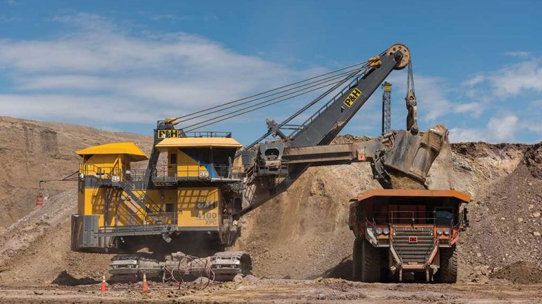 An electric shovel dumps material into a haul truck at SSR Mining’s Marigold gold mine in Nevada. Credit: SSR Mining.