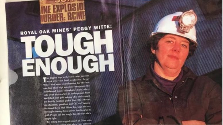 Excerpts from a magazine and newspaper article on Peggy Witte, head of Royal Oak Mines, in the 1990s. Credit: Margaret Kent archives.