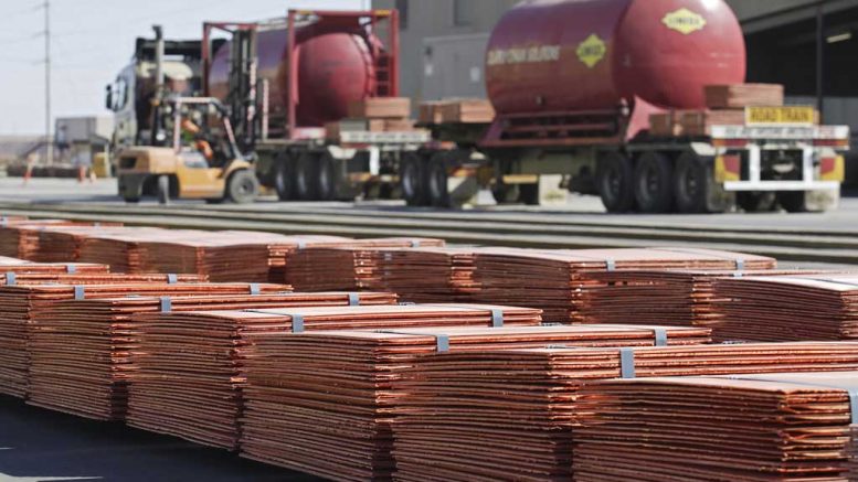 Stacks of copper cathode at the Svedala mill, part of BHP's Olympic Dam processing operations in South Australia. Credit: BHP.