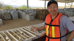 Paddy Nicol, president and CEO of Evrim Resources, viewing core at the Ermitano gold-silver project in Sonora, Mexico. Credit: Evrim Resources.