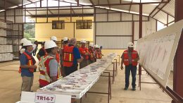 Executives, workers and visitors in the core shack at Endeavour Silver’s Terronera silver project, 40 km northeast of Puerto Vallarta, Mexico. Credit: Endeavour Silver.