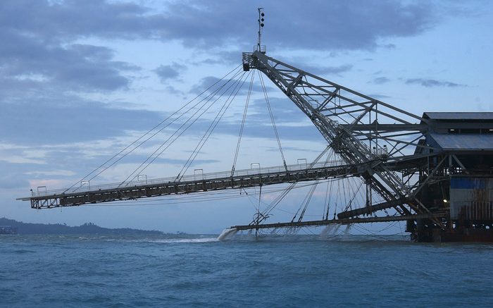 A bucket line tin dredge in Indonesia. Credit: International Tin Association.