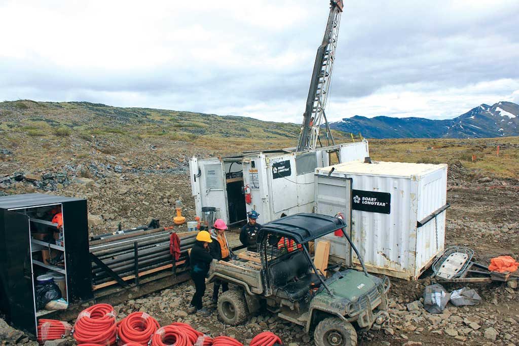 Workers near a drill rig at Metallic Minerals’ Keno Hill silver project in the Yukon. Credit: Metallic Minerals.
