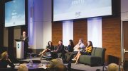 The Northern Miner’s editor-in-chief John Cumming (far left) moderates the big data discussion at the Progressive Mine Forum in October in Toronto. Panellists seated from left: Talia Dabby, PwC Canada director; Glenn Mullan, PDAC president; Humera Malik, Canvas Analytics CEO; Gordon Stothart, Iamgold executive vice-president and chief operating officer; and Shelby Yee, RockMass Technologies co-founder and CEO. Photo by George Matthew Photography.