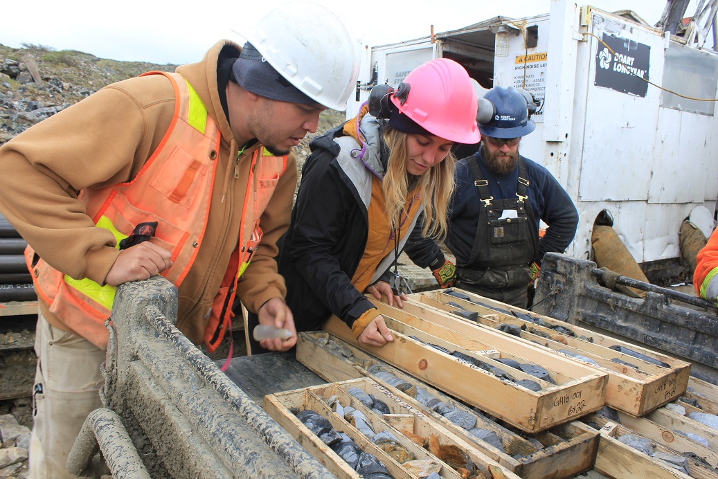 The Metallic field team examines core at its Keno Hills silver project. Credit: Metallic Minerals.