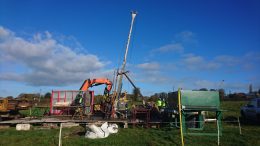 Driller at work on Group Eleven Resources’ Stonepark zinc property near Limerick in the Republic of Ireland.  Photo by Richard Quarisa