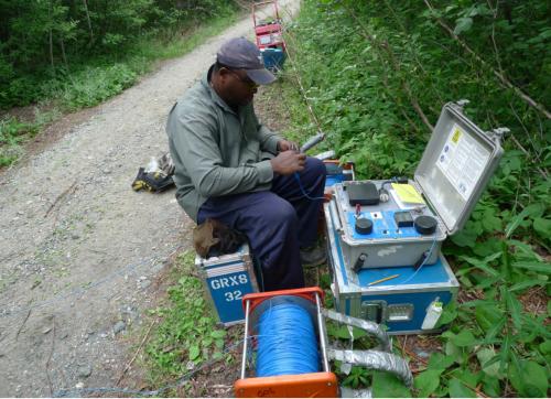 Staff of the property vendor completes an IP survey at Opemiska in 2010. Credit: Power Ore.