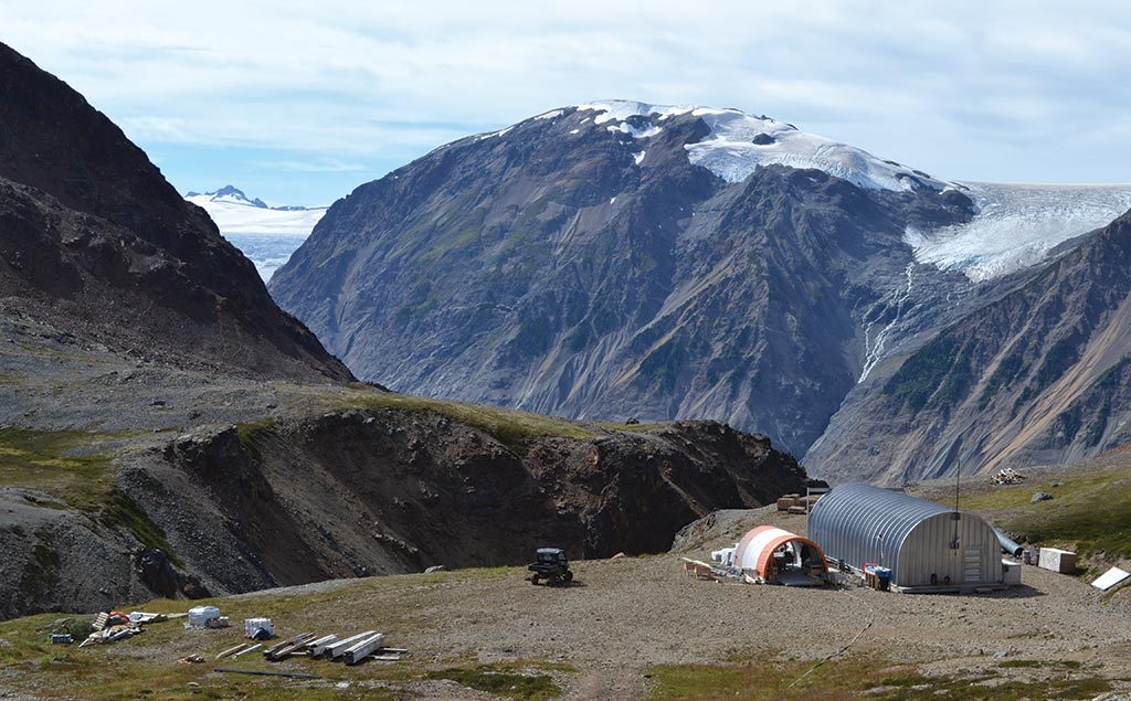 Overlooking the core shack at IDM Mining's Red Mountain gold project in northwest British Columbia's Golden Triangle. Photo by The Northern Miner.