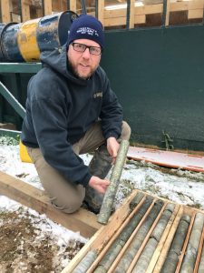 Sun Metals Vice president of exploration Ian Neill holding core from drill hole 421 that returned 100 metres of 5% copper equivalent. Credit: Sun Metals. 